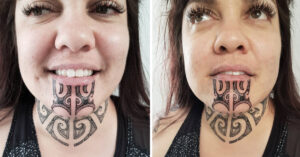 woman with cultural face tattoos